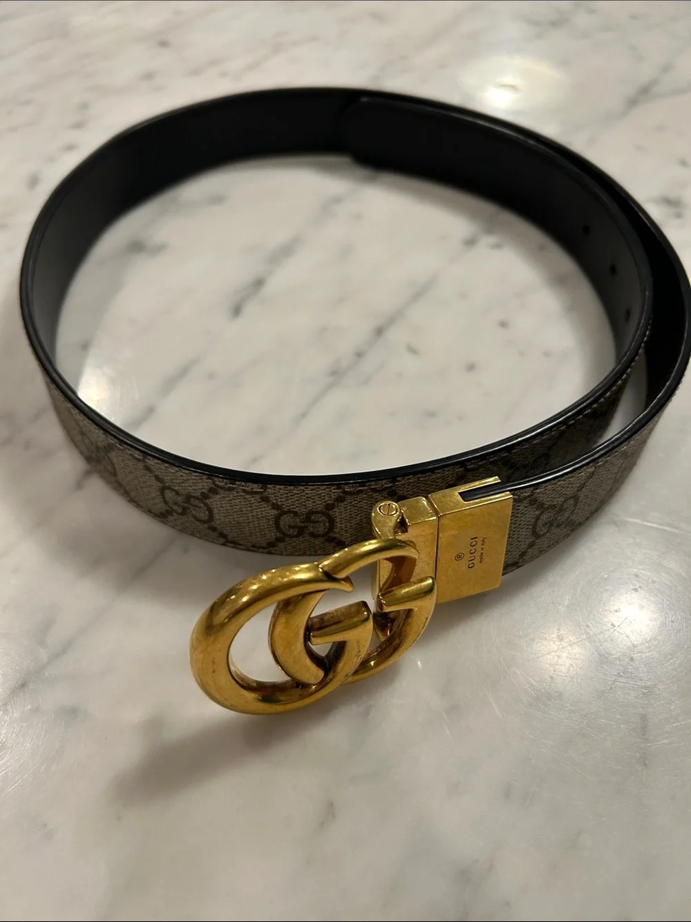 GUCCI Monogram Reversible leather and coated-canvas belt